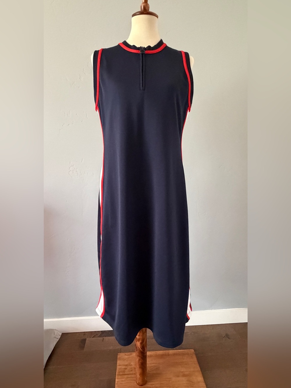 Tory Sport  Sleeveless Track Dress Navy Red White Colorblock Midi - Size XL